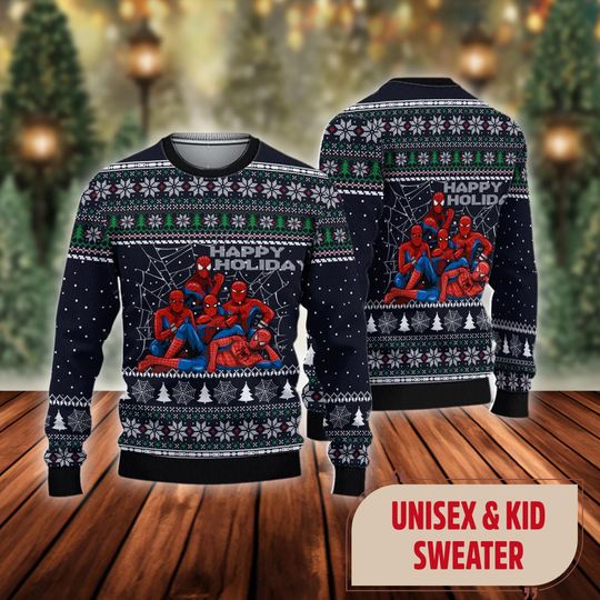 Spiderman Ugly Christmas Sweater, Spider Club Ugly Christmas Sweatshirt, Superhero Xmas Holiday Sweater, Super Hero Team Shirt