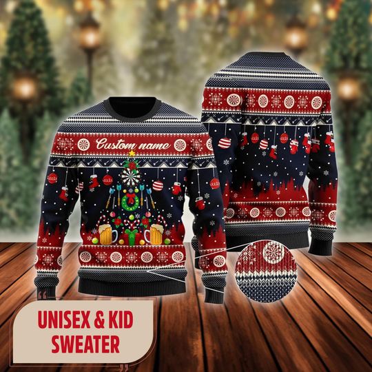 Discover Custom Darts And Beer Noel Pattern Sweater, Santa And Reindeer 3D Ugly Christmas Sweater, Winter Christmas Sweater, Xmas Party Gift