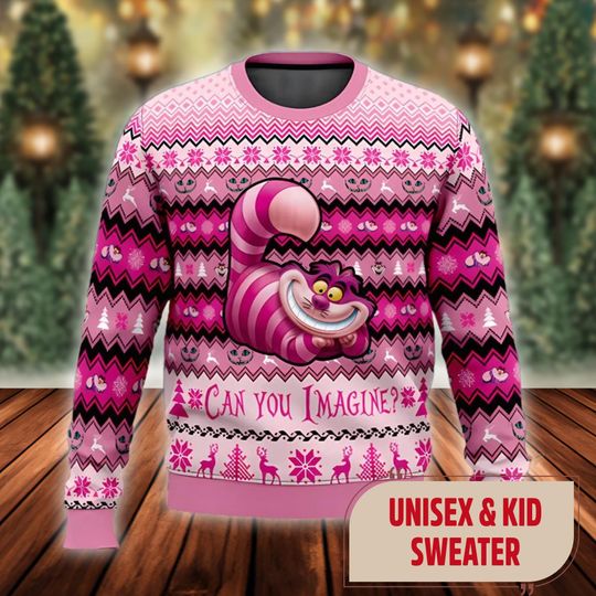 Cheshire Cat Christmas Ugly Sweater, Cheshire Cat Santa Xmas Sweater, Alice in Wonderland Shirt, Christmas Party Gift For Men Women Kid