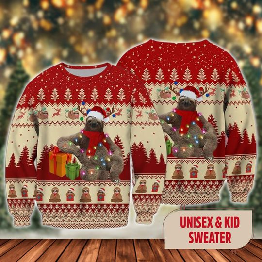 Funny Sloth Santa Hat Ugly Christmas Sweater, Funny Sloth Santa Hat Xmas Sweatshirt, Funny Sloth Christmas Gift For Men Women Kid
