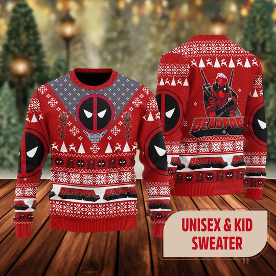Deadpool Ugly Christmas Sweater, Superhero Christmas Sweater, Deadpool Xmas Sweatshirt, Christmas Gift for men Women kid