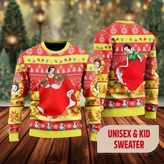 Snow White Ugly Christmas Sweater, Snow White And 7 Dwarfs Xmas Sweatshirt, Snow White Princess Christmas Gift For Men Women Kid