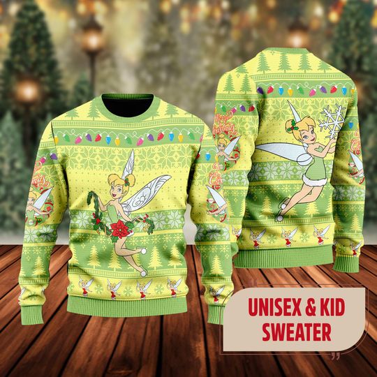 Cute Fairy Tinker Bell Ugly Christmas Sweater, Tinker Bell Movie Xmas Sweatshirt, Fairy Tinkerbell Christmas Gift For Men Women Kid
