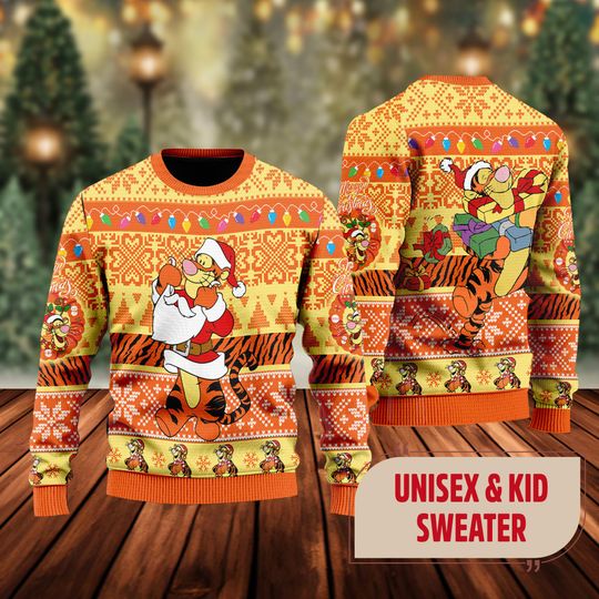Tigger Ugly Christmas Sweater, Winnie The Pooh Xmas Sweatshirt, Tigger Character Winnie The Pooh Christmas Gift For Men Women Kid