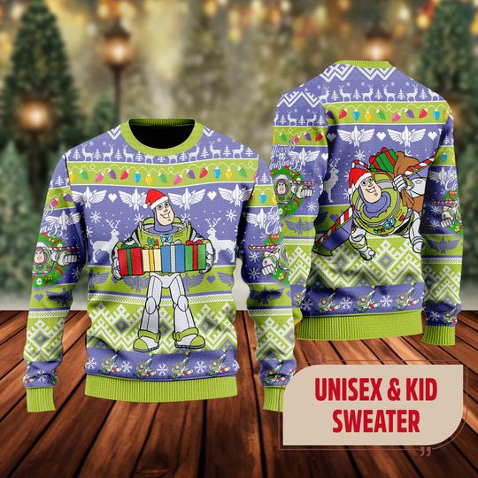 Buzz Lightyear Ugly Christmas Sweater, Toy Story Movie Xmas Sweatshirt, Buzz Lightyear Character Christmas Gift For Men Women Kid