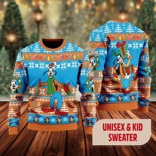 Cute Goofy Dog Ugly Christmas Sweater, Mickey Mouse Movie Xmas Sweatshirt, Goofy Dog Character Christmas Gift For Men Women Kid