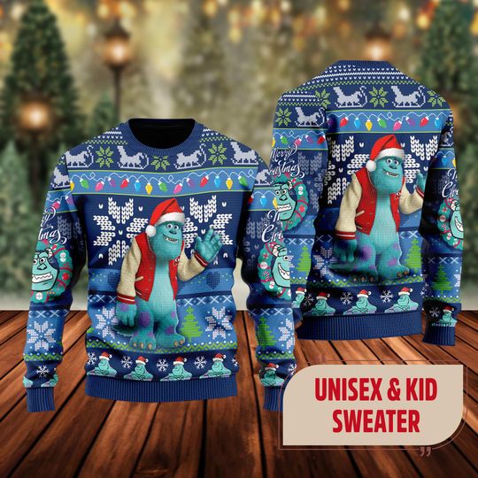 James P. Sullivan Ugly Christmas Sweater, Monster Inc Movie Xmas Sweatshirt, James P. Sullivan Monster Christmas Gift For Men Women