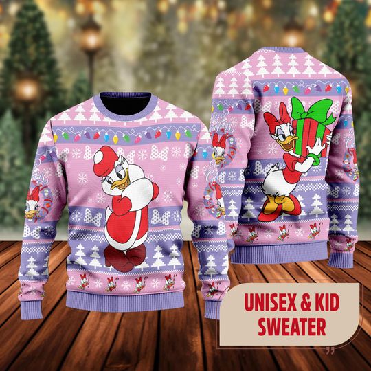 Daisy Duck Ugly Christmas Sweater, Mickey Mouse Movie Xmas Sweatshirt, Daisy Duck Character Christmas Gift For Men Women Kid