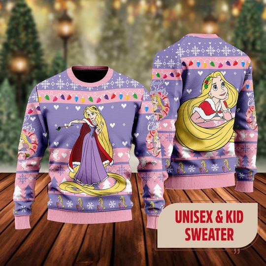 Cute Rapunzel Princess Ugly Christmas Sweater, Tangled Movie Xmas Sweatshirt, Rapunzel Princess Christmas Gift For Men Women Kid