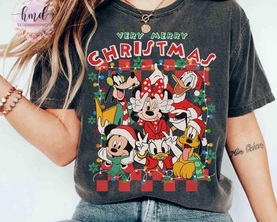 Retro Checkered Mickey's Very Merry Christmas Shirt, Mickey and Friends Xmas Light Tee, Disney Christmas Shirt, Disneyland Family Trip Gifts