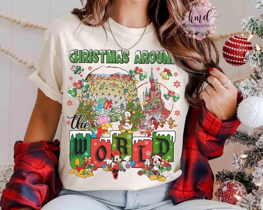 Retro Disney Christmas Around The World Shirt, Mickey & Friends Xmas Shirt, Very Merry Christmas Party, Epcot Family Holiday Trip Gifts Tee