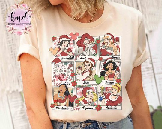 Disney Princess  Characters Group Take Photos Christmas T-shirt, Mickey's Very Merry Xmas Party Tee, Disneyland Vacation Holiday Family Gift