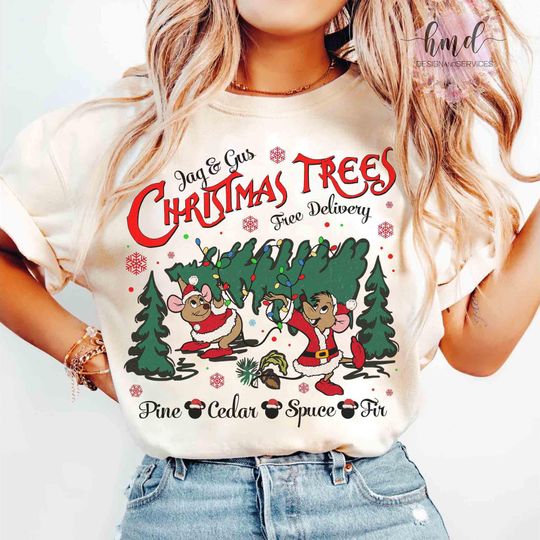 Vintage Jaq And Gus Christmas Trees Shirts, Disney Cinde Bibbidi Bobbidi Boo Xmas Light Sweatshirt, WDW Disneyland Trip