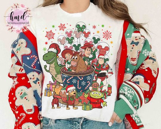 Toy Story Group Mickey Balloon Tea Cup Christmas Costume T-shirt, Disney Buzz Woody Rex Alien Xmas Tee, Mickey Very Merry Party Gift