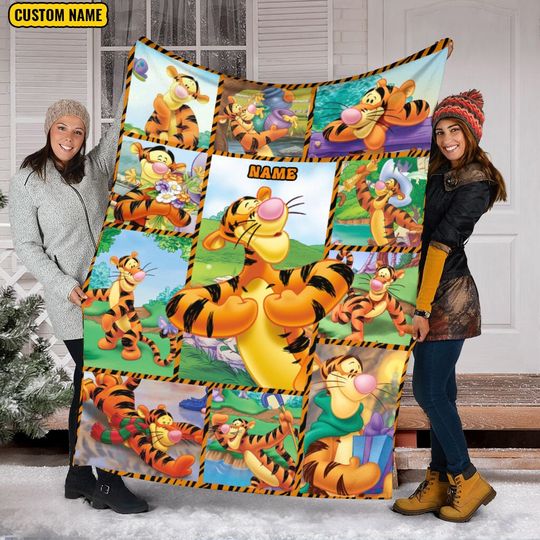 Custom Name Tigger Blanket, Disney Winnie The Pooh Blanket, Pooh Fan Gift , Magic Kingdom Blanket