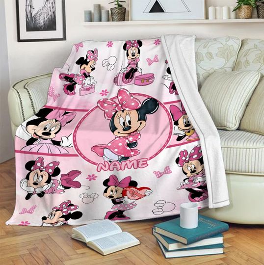 Personalized Name Minnie Mouse Baby Blanket, Disney Minnie Blanket, Custom Name Blanket, Gift For Kid, Birthday Gift