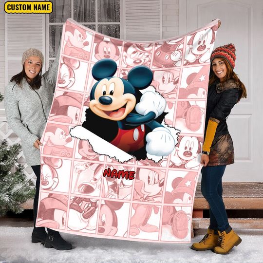 Personalized Name Disney Mickey Blanket, Custom Name Blanket, Cute Mickey Blanket, Magic Kingdom Blanket