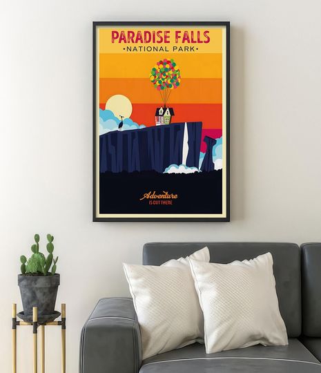 Paradise Falls National Park Poster, Vintage Disney National Parks Print, Disney Location Posters, Disney Travel Posters, Living Room Decor