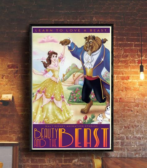 Beauty And The Beast Poster, Learn To Love A Beast Quote, Princess Belle Poster, Vintage Disney Movie Poster Classic, Wall Art Decoration