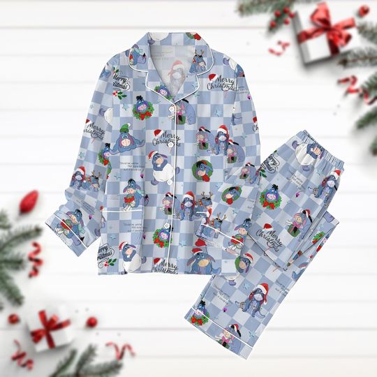 Christmas Eeyore Pajamas Set, Winnie The Pooh Holiday Pajamas, Santa Disney Donkey Xmas Shirt, Cartoon Movie Pj Set, Cute Eeyore Pjs