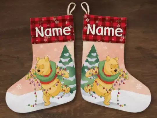 Personalized Winnie The Pooh Christmas Pooh Bear With Xmas Tree Lights Stocking