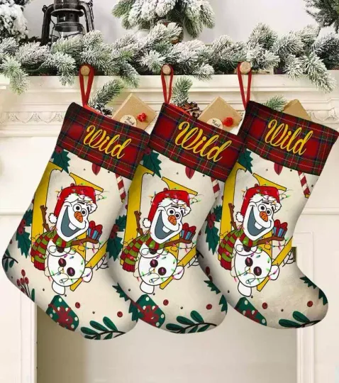 Personalized Happy Santa Olaf Snowman Christmas Lights Merry Xmas Stocking