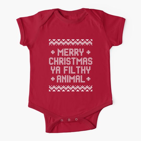 Merry Christmas Ya Filthy Animal Text Baby One-Piece