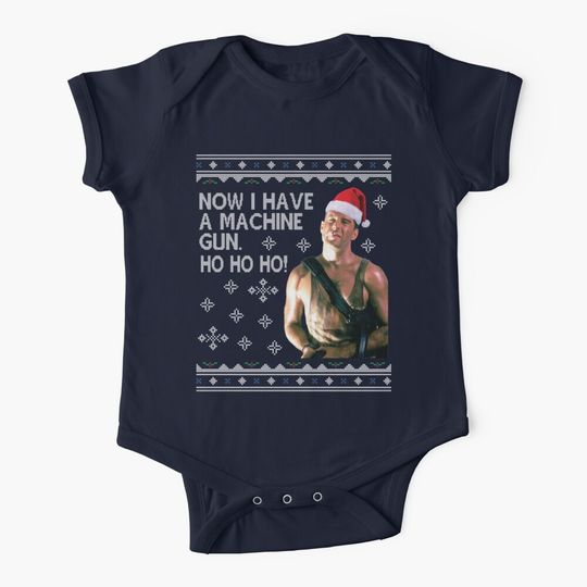 Die Hard Ho Ho Ho Machine Gun Christmas Kint Baby One-Piece