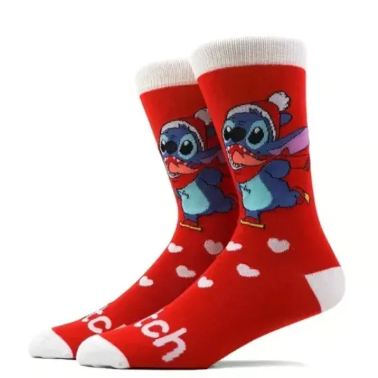 Cute Stitch Santa Hat Lilo & Stitch Ohana Means Family Christmas Fit Socks