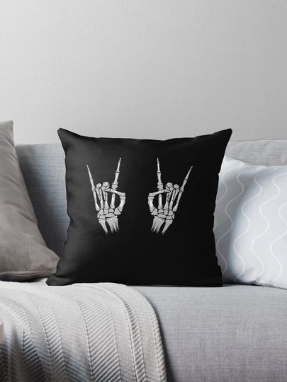 Skeleton Sign of the Horns Rock Hardrock & Heavy Metal Pillow