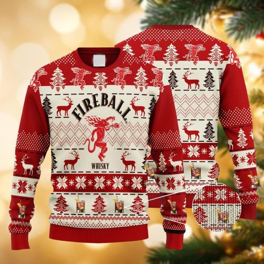 Fireball Whisky Ugly Christmas Sweater, Fireball Christmas Sweater, Drinking Sweater For Women Men Kid, Xmas Party Gift, Sweater Family