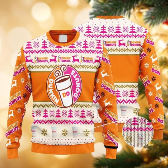 Dunkin Donuts Ugly Christmas Sweater, Christmas Sweater, Drinking Sweater For Women Men Kid, Xmas Party Gift, Donuts Sweater Family