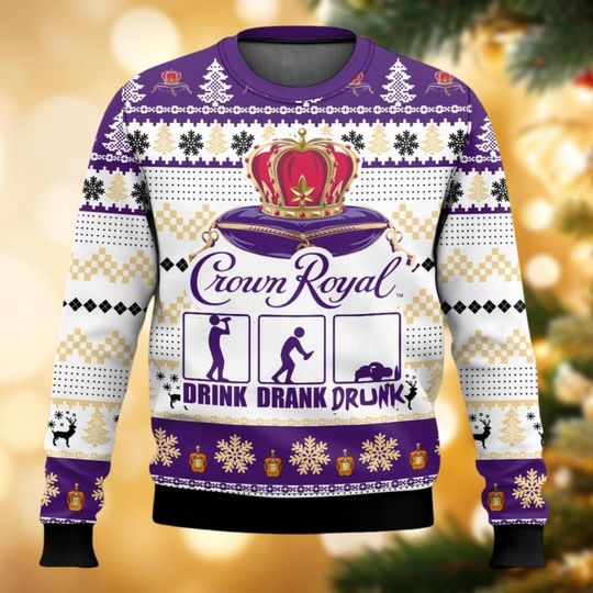 Crown Royal Ugly Christmas Sweater, Whisky Christmas Sweater, Crown Royal Drink Drank Drunk Sweater For Men Women Kid, Sweater Family