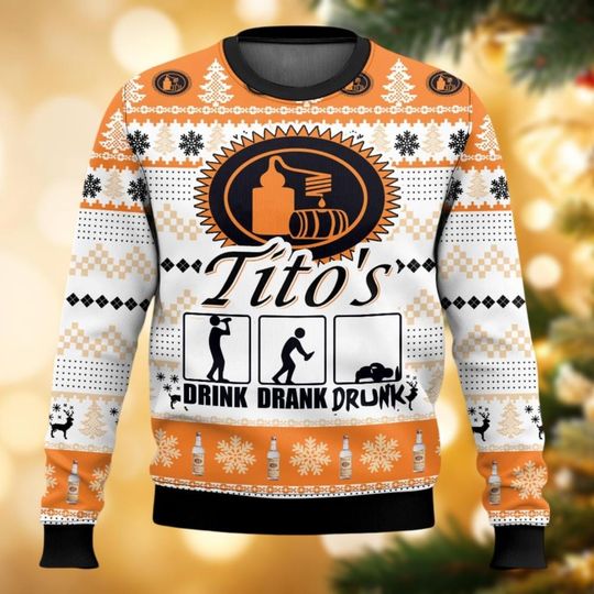 Tito's Handmade Vodka Ugly Christmas Sweater, Whisky Christmas Sweater, Drink Drank Drunk Sweater For Men Women Kid, Sweater Family