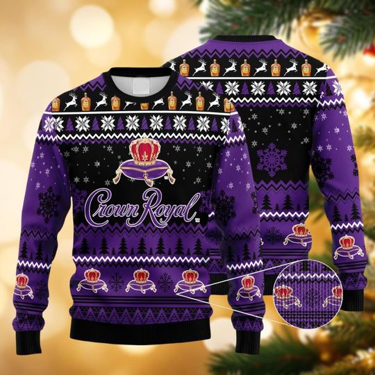Crown Royal Ugly Sweater, Whiskey Christmas Sweater, Sweaters For Women Men Kid, Xmas Party Gift, Alcohol Sweater Family, Holiday Shirt