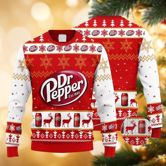 Dr Pepper Christmas Sweater, Drinking Ugly Sweater, Soda Sweaters For Women Men Kid, Christmas Party Gift, Drink Holiday Sweater