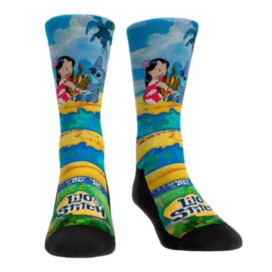 Lilo And Stitch On The Beach Summer Vacation Ohana Means Family Xmas Fit Socks