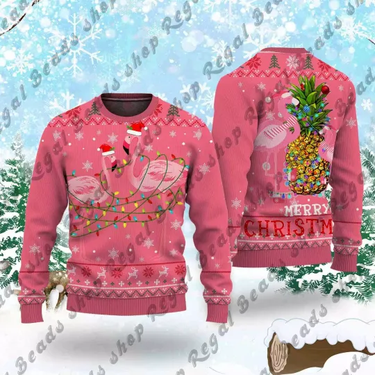 Flamingo Christmas Sweater, Flamingo Ugly Sweater, Holiday Sweater, Funny Xmas