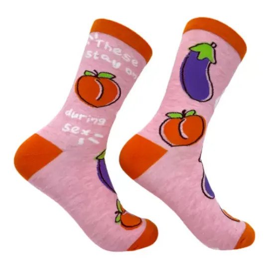 These Stay On During sx Socks Funny Silly Naughty Eggplant Peach Footwear