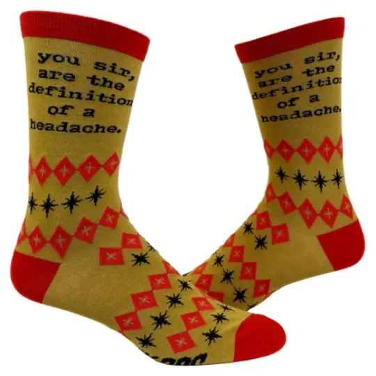 Men's You Sir Are The Definition Of A Headache Socks Funny Retro Sarcastic