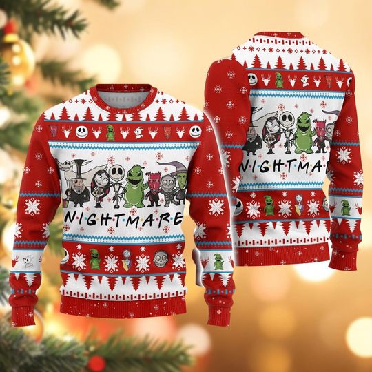 Christmas Jack Sally Oogie Boogie Lock Shock Barrel Ugly Sweater, Nightmare Before Christmas Sweater, Disney Movie Family Sweater Shirt