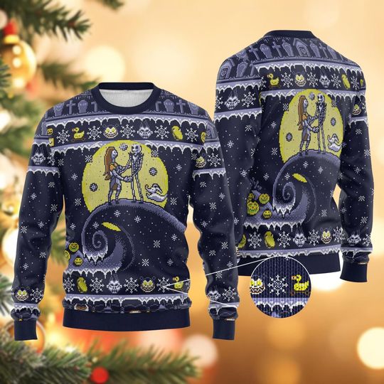 Nightmare Before Christmas Ugly Sweater, Jack And Sally Sweater, Couple Sweater, Jack Skellington Shirt, Disney Movie Xmas Sweater
