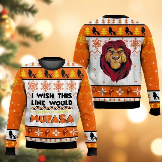 Christmas The Lion King Sweater, Simba Ugly Sweater Shirt, I Wish This Line Would Mufasa Family Sweater, Disney Movie Holiday Sweater
