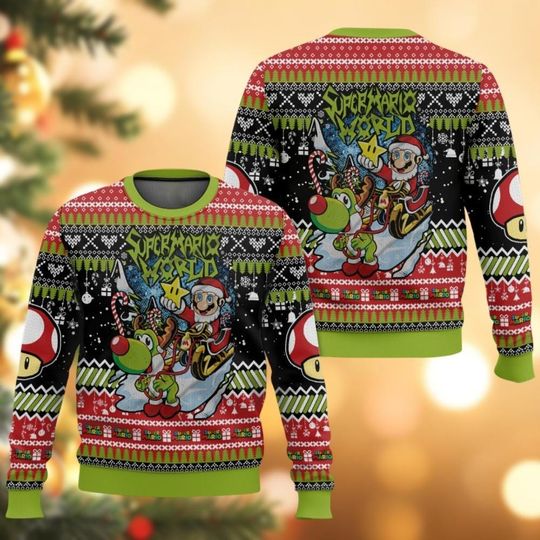 Christmas Super Mario Sweater, Mario Yoshi Ugly Sweater Shirt, Game Xmas Sweater, Super Mario World Holiday Sweater, Family Sweater