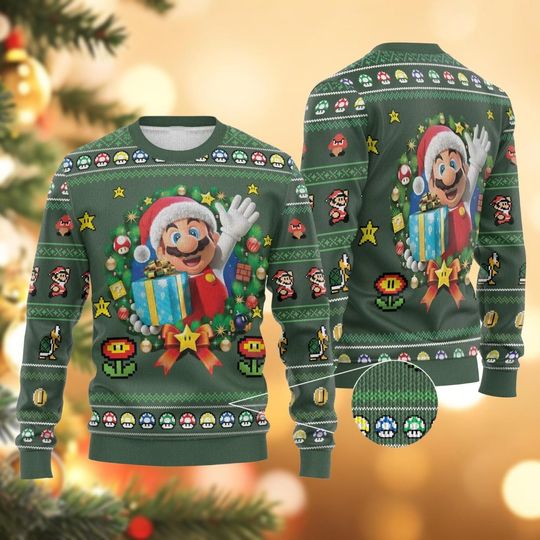 Christmas Mario Santa Hat Sweater, Super Mario Ugly Sweater Shirt, Game Xmas Sweater, Movie Holiday Sweater, Matching Family Sweater