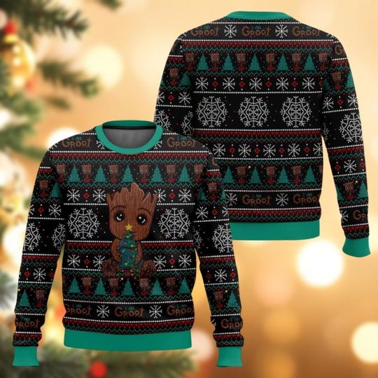 Cute Groot Ugly Christmas Sweater, I Am Groot Christmas Sweater, Disney Movie Xmas Shirt, Merry Christmas Holiday Sweater, Groot Shirt