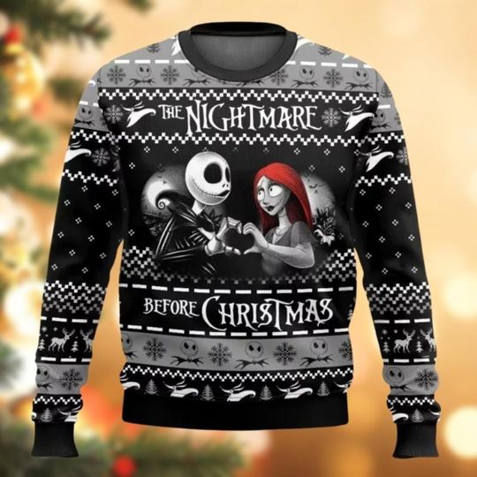 Christmas Jack And Sally Sweater, Nightmare Before Christmas Ugly Sweater Shirt, Jack Skellington Couple Sweater, Disney Movie Sweater