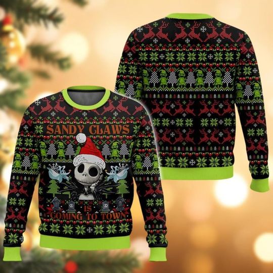 Christmas Jack Skellington Sweater, Nightmare Before Christmas Ugly Sweater Shirt, Sandy Claws Sweater, Disney Movie Holiday Sweater