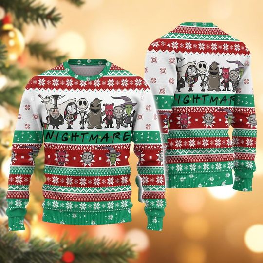Christmas Jack Skellington Friends Sweater, Nightmare Before Christmas Ugly Sweater Shirt, Xmas Sweater, Disney Movie Holiday Sweater