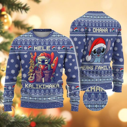 Christmas Stitch Ugly Sweater, Ohana Means Family Sweater, Disney Movie Sweater, Lilo Stitch Xmas Sweater, Stitch Mele Kalikimaka Shirt
